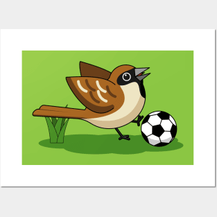 Cute Cartoon Sparrow Playing Soccer Posters and Art